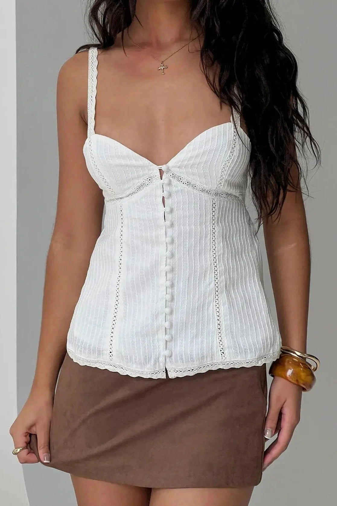 Glorol - Slim Spaghetti Strap V-Neck Top