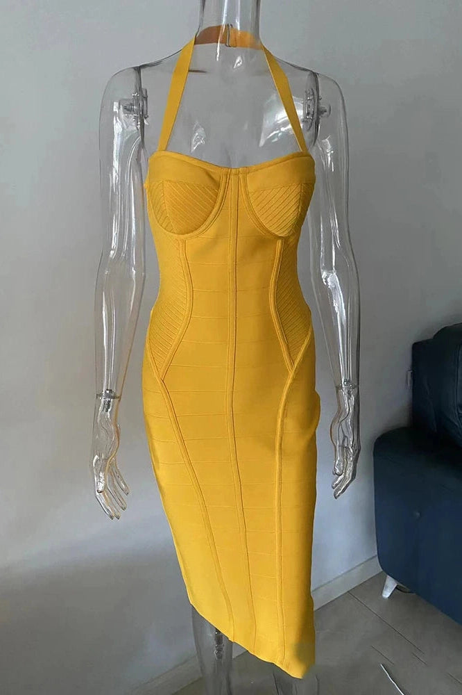 Glorol - Backless Off-Shoulder Sleeveless Bodycon Midi Dress