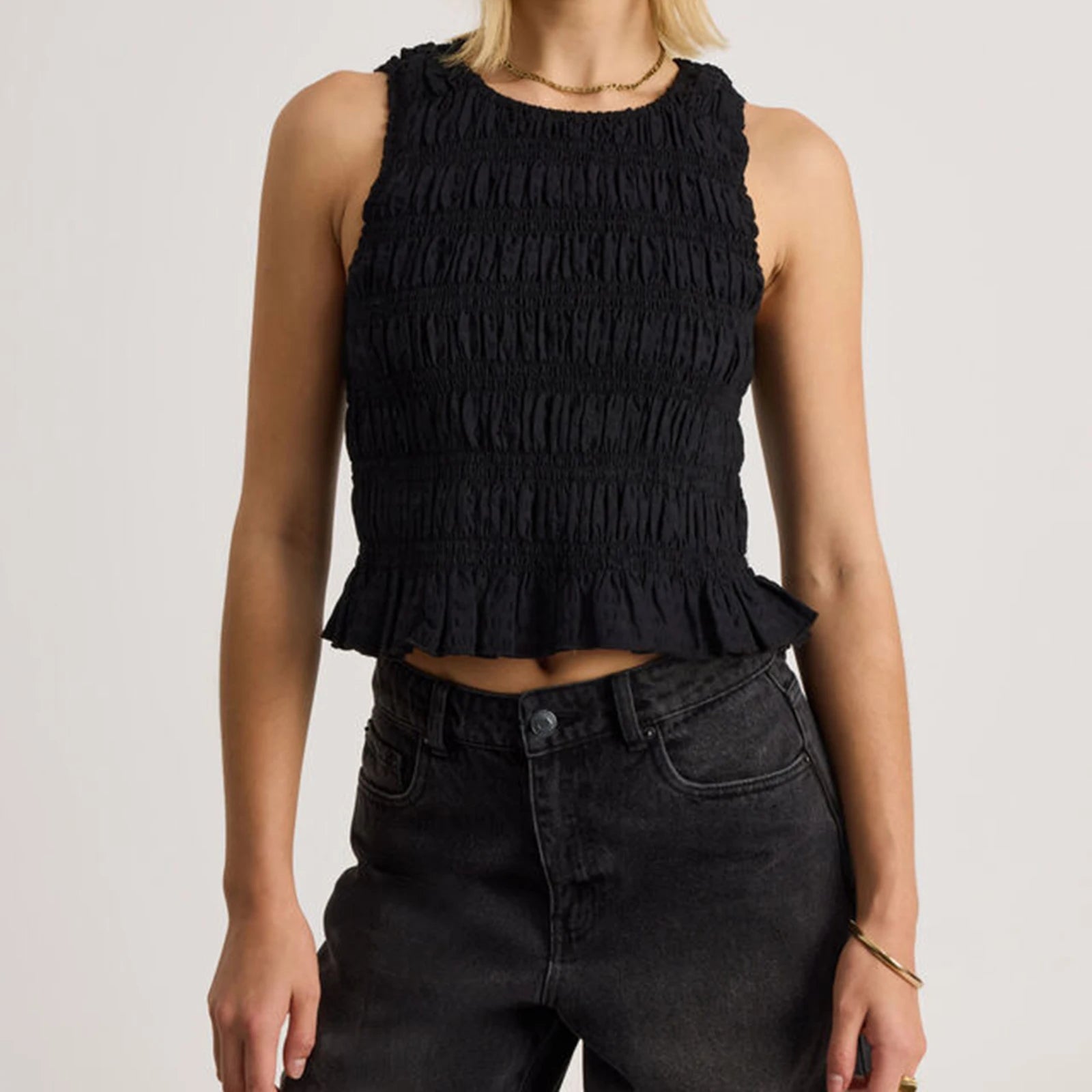 Glorol - Sleeveless O-Neck Plaid Top