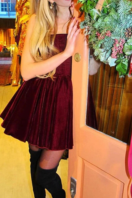 Glorol - Elegant Sleeveless Pleated Square Collar Mini Dress