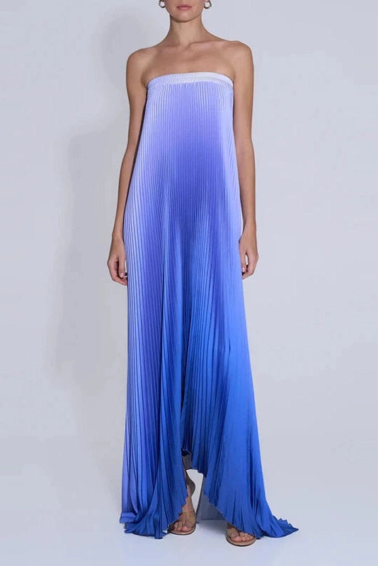 Glorol - Elegant Strapless Off Shoulder Printed Maxi Dress