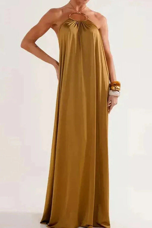 Glorol - Elegant Hollow Out High Waist Backless Loose Maxi Dress