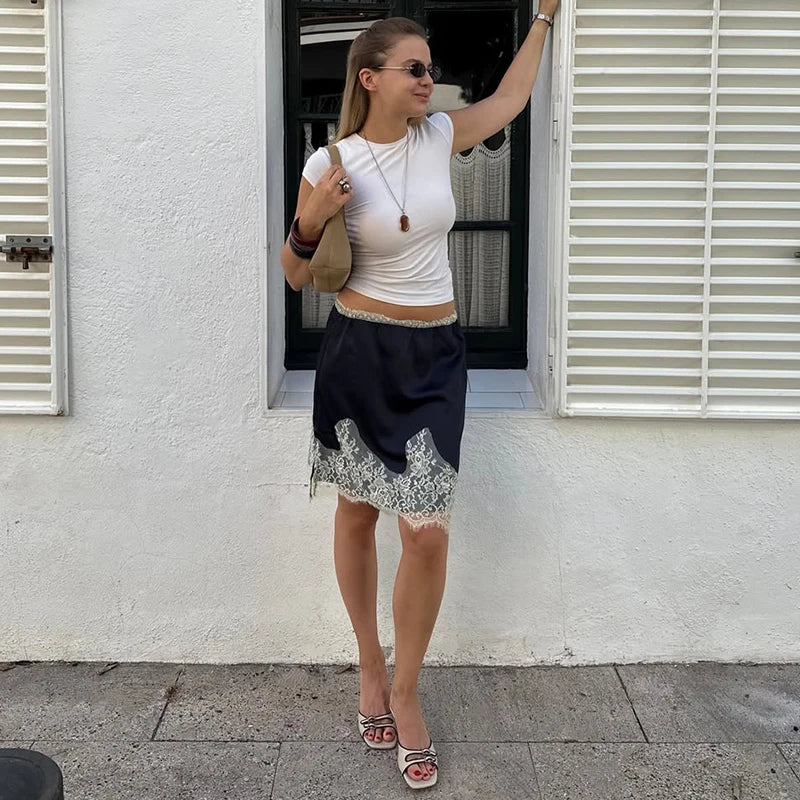 Glorol - High Waist Loose Lace Skirt