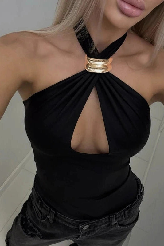 Glorol - Hollow Out Off-Shoulder Slim Backless Top