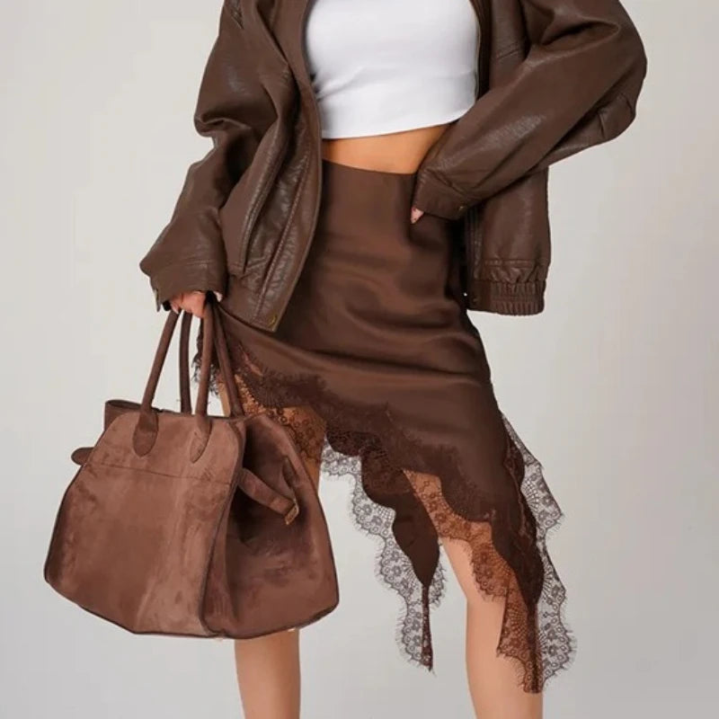 Glorol - Elegant Irregular Lace Slit Skirt