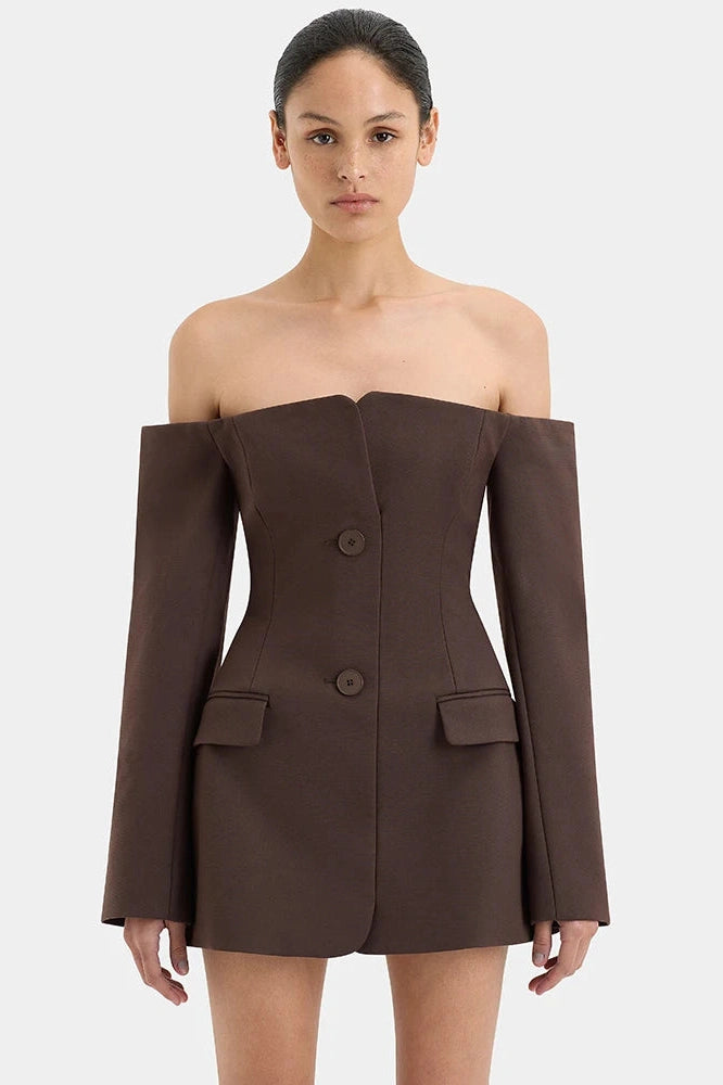 Glorol - Off-shoulder Strapless Long Sleeve Backless Mini Dress