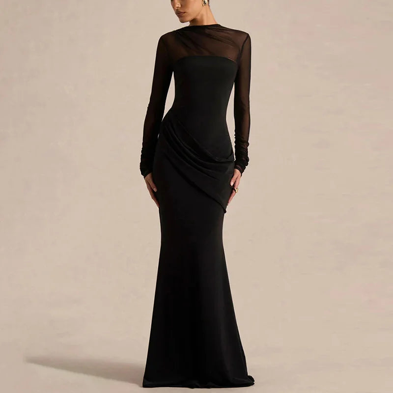 Glorol - Elegant See Through Hollow Out Patchwork Maxi Dress