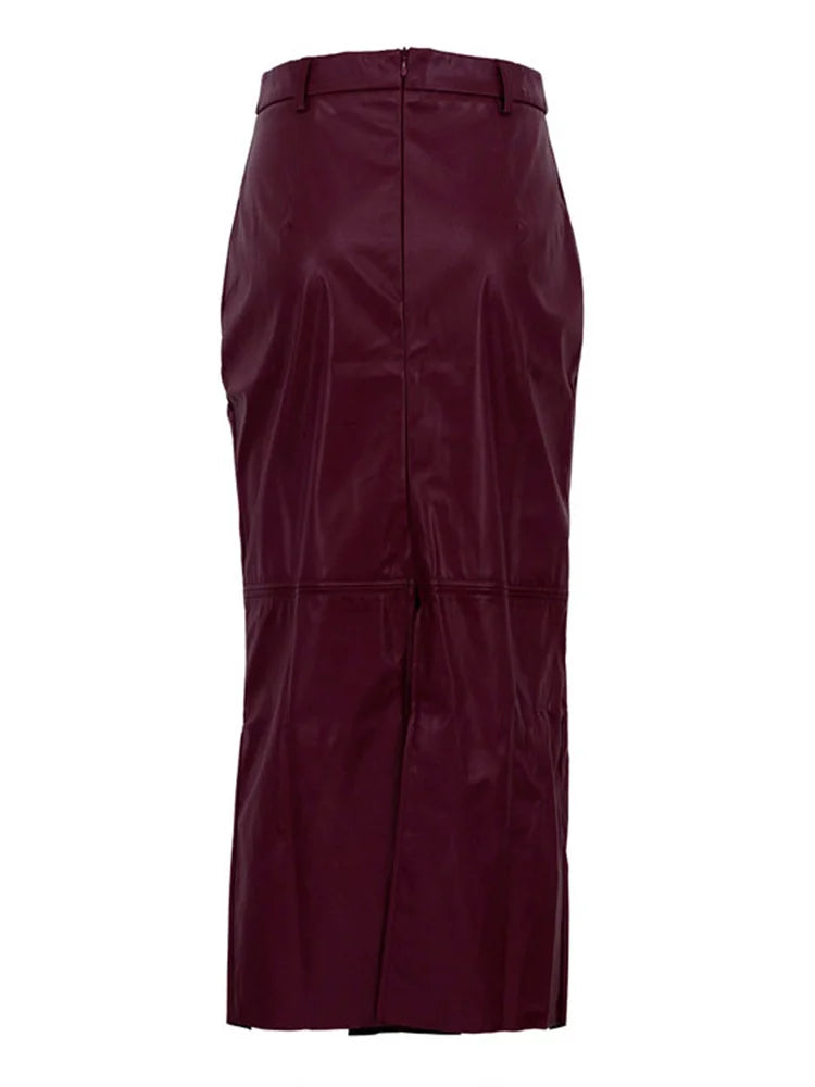 Glorol - High Waist PU Leather Patchwork Skirt