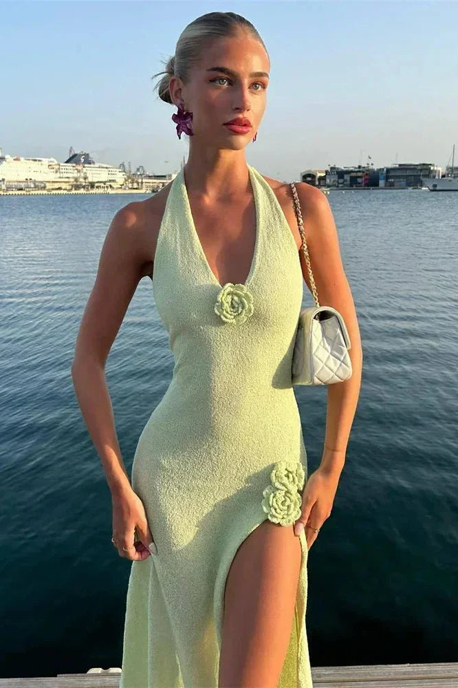 V-Neck Slim Backless High Waist Split Sleeveless Maxi Dress