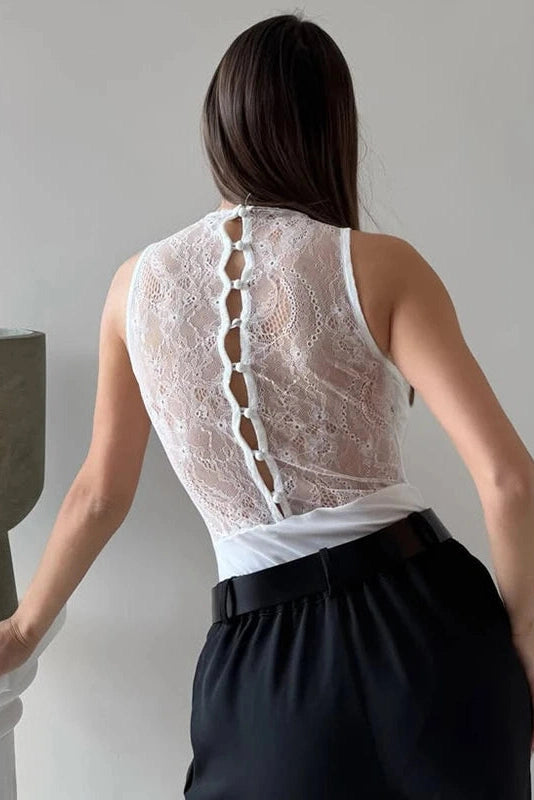 Glorol - Lace Cutout Sleeveless Pleated Jumpsuit