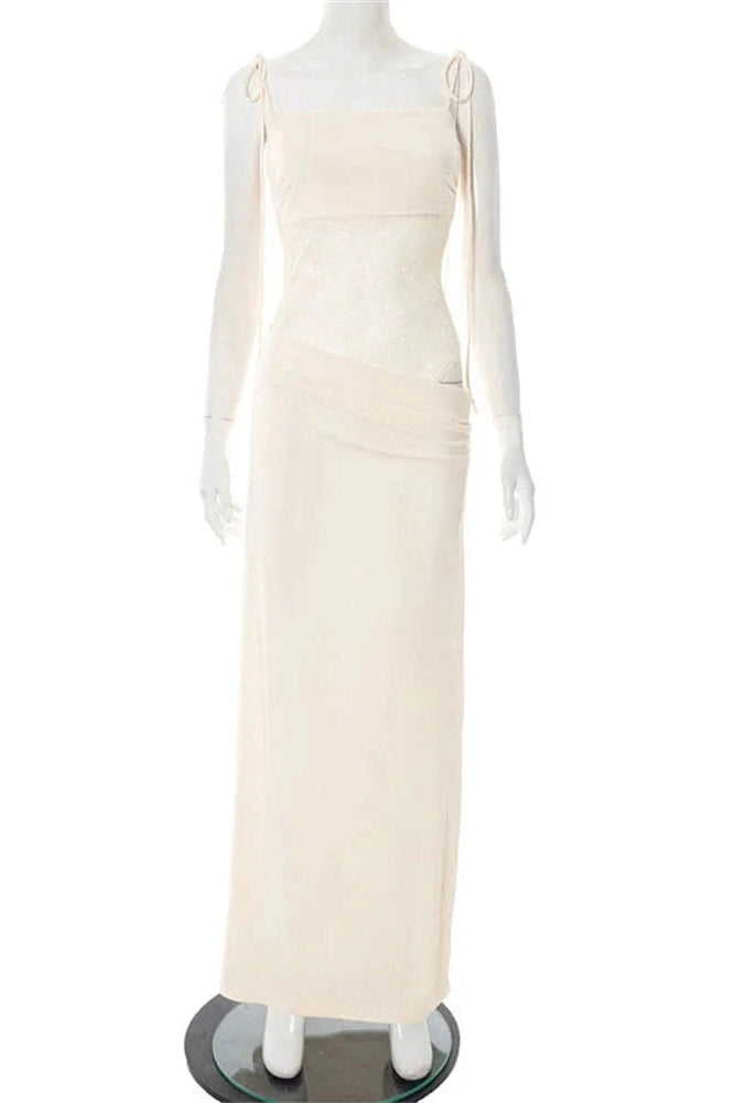 Glorol - Lace Printed Backless Slim High Waist Patchwork Maxi Dress