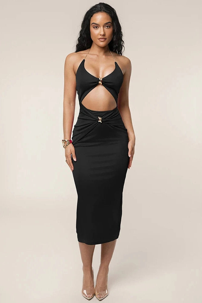 Glorol - Off-Shoulder Strapless Sleeveless Backless Bodycon Midi Dress