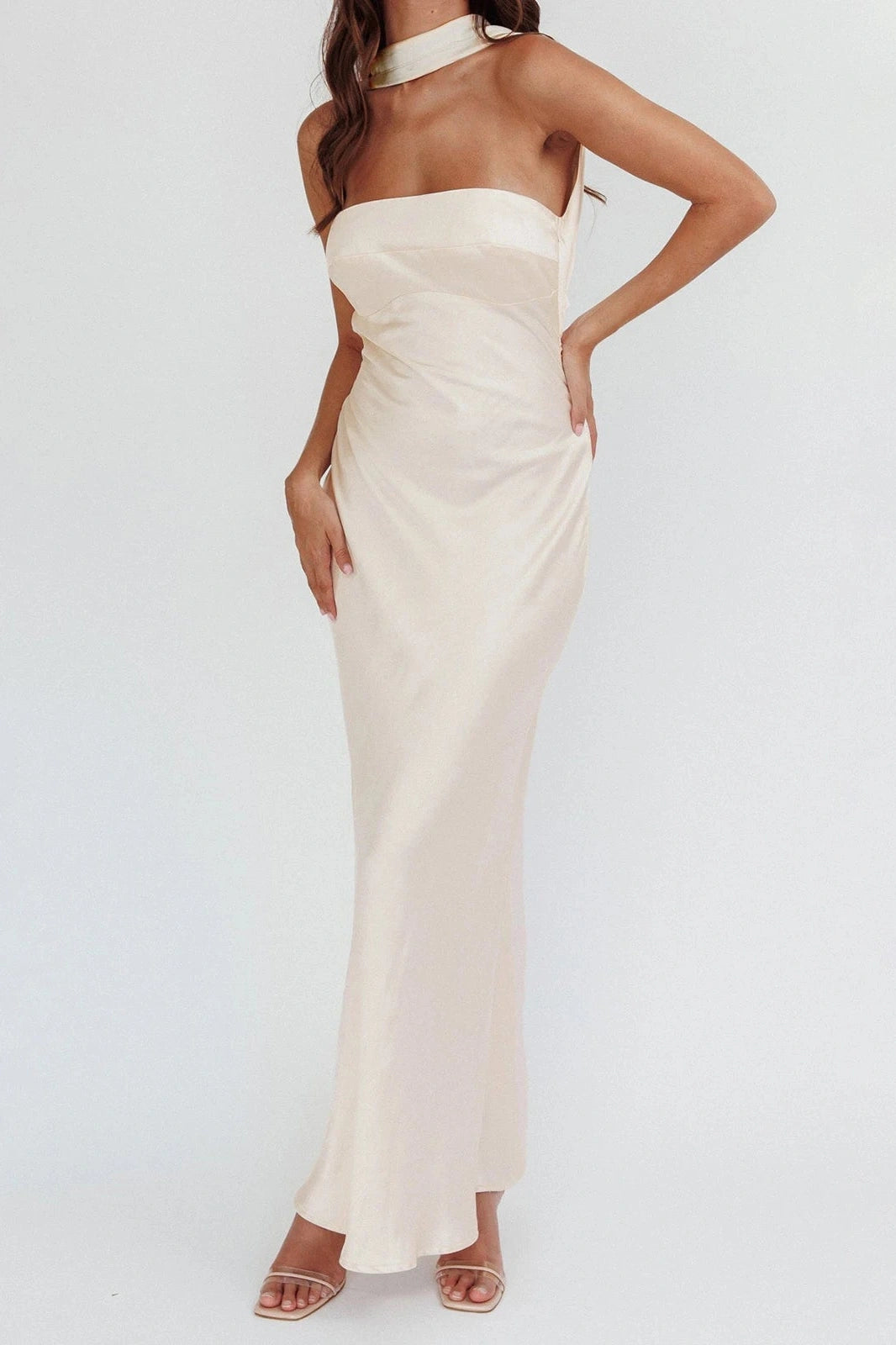 Glorol - Backless Strapless Slim Fit Sleeveless Maxi Dress