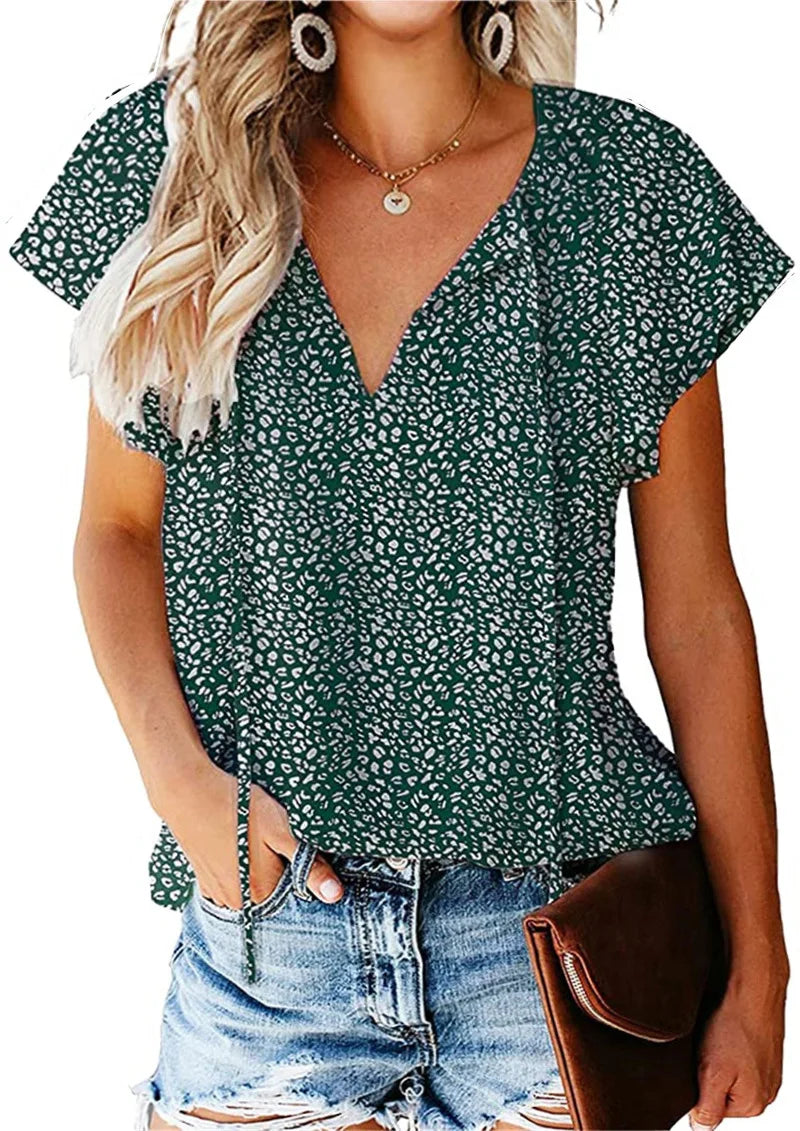 Glorol - Floral V-Neck Double-Layer Top