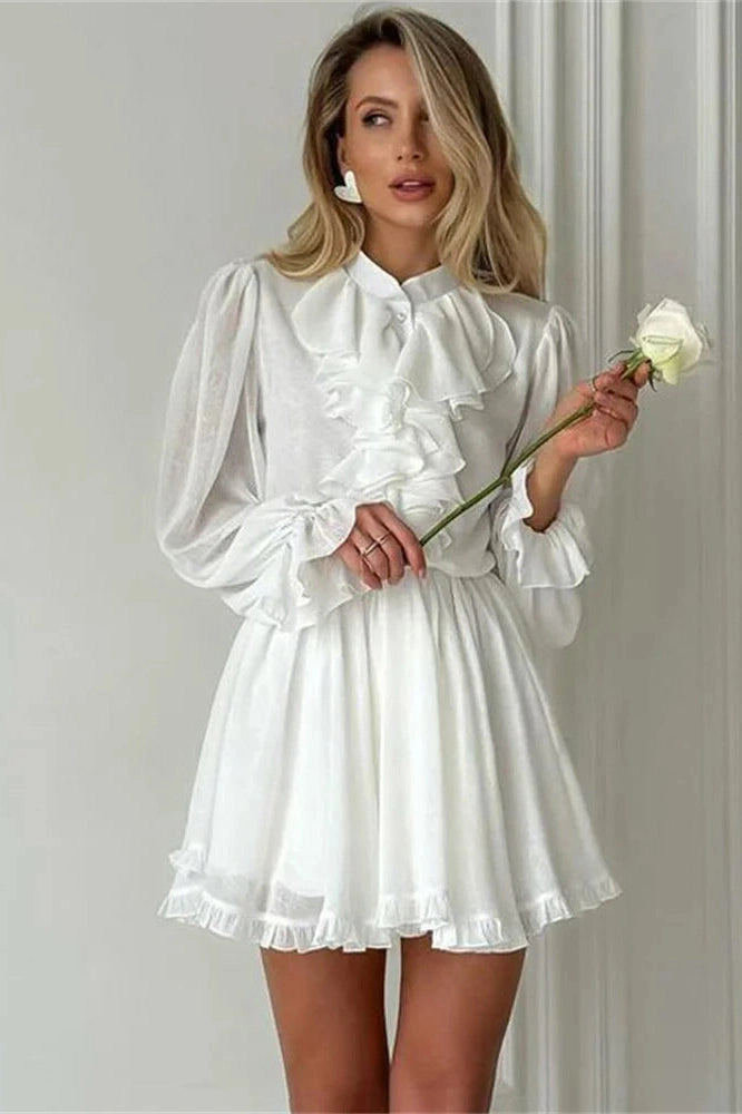 Glorol - Elegant Patchwork High Waist Long Sleeve Mini Dress