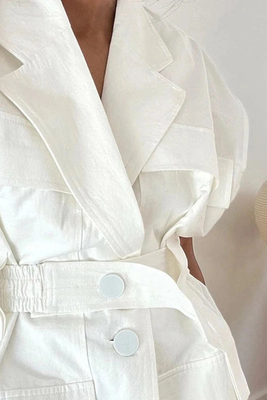 Glorol - Sleeveless Belted Loose Button Top