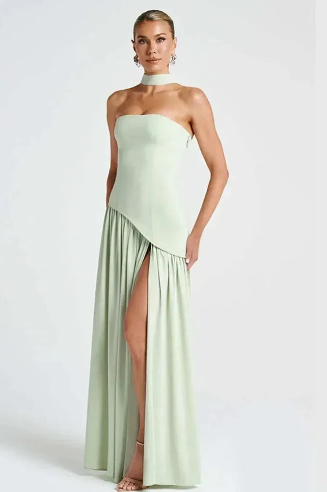 Notiglo - Scarf Neck Sleeveless Off Shoulder A-Line Maxi Dress
