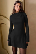 Glorol - Elegant Slim Long Sleeve High Waist Mini Dress
