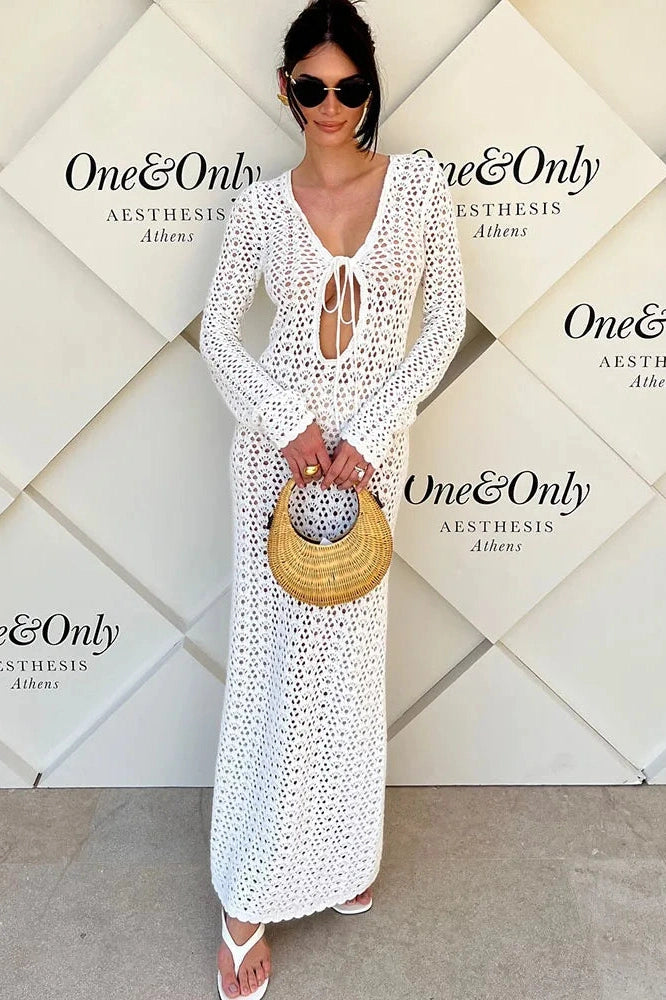 Glorol - Hollow Out Lace-Up Loose Maxi Dress