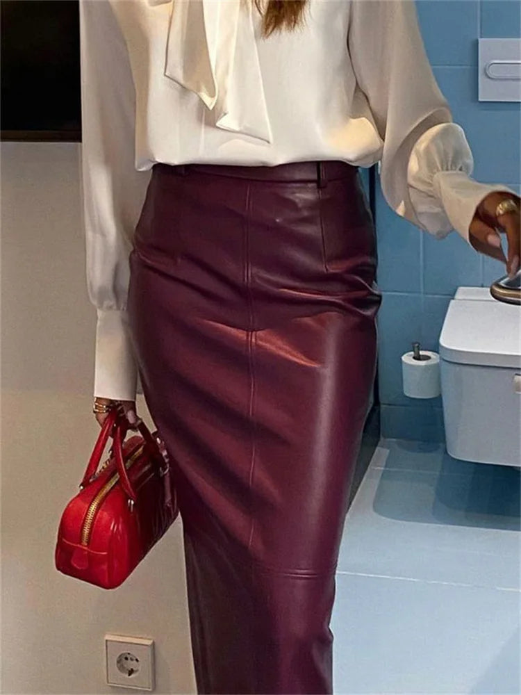 Glorol - High Waist PU Leather Patchwork Skirt
