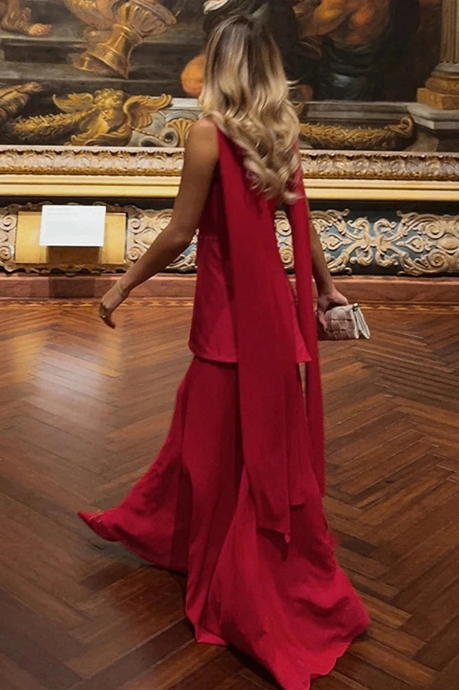 Glorol - Elegant Strapless Slit Sleeveless Mesh Maxi Dress