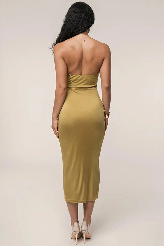 Glorol - Off-Shoulder Strapless Sleeveless Backless Bodycon Midi Dress