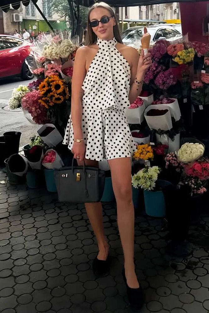 Glorol - Polka Dots Loose Sleeveless Backless Jumpsuit