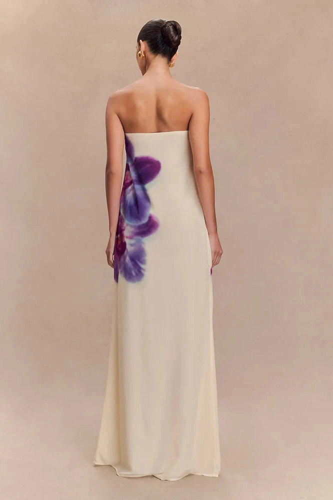 Glorol - Printed Strapless Off-Shoulder Backless Sleeveless Maxi Dress