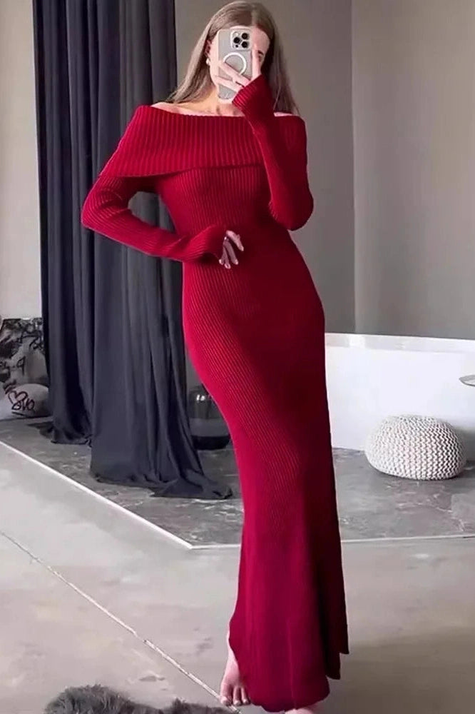 Glorol - Off-Shoulder High Waist Maxi Dress