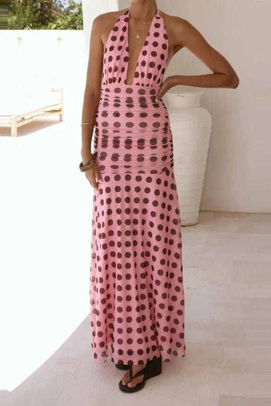 Glorol - Sleeveless Slim High Waist Backless Printed Maxi Dress