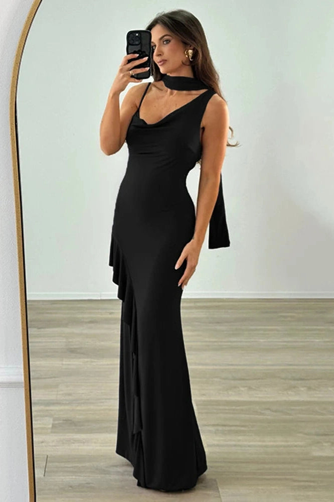 Glorol - Elegant V Neck Slim High Slit Sleeveless Maxi Dress
