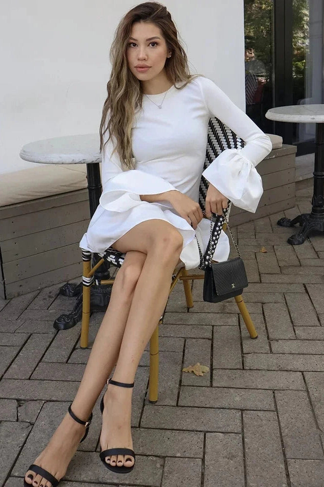 Glorol - Elegant Knitted Long Sleeve A-Line Bodycon Mini Dress