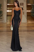 Glorol - Spaghetti Strap Backless Lace Patchwork Sleeveless Bodycon Maxi Dress