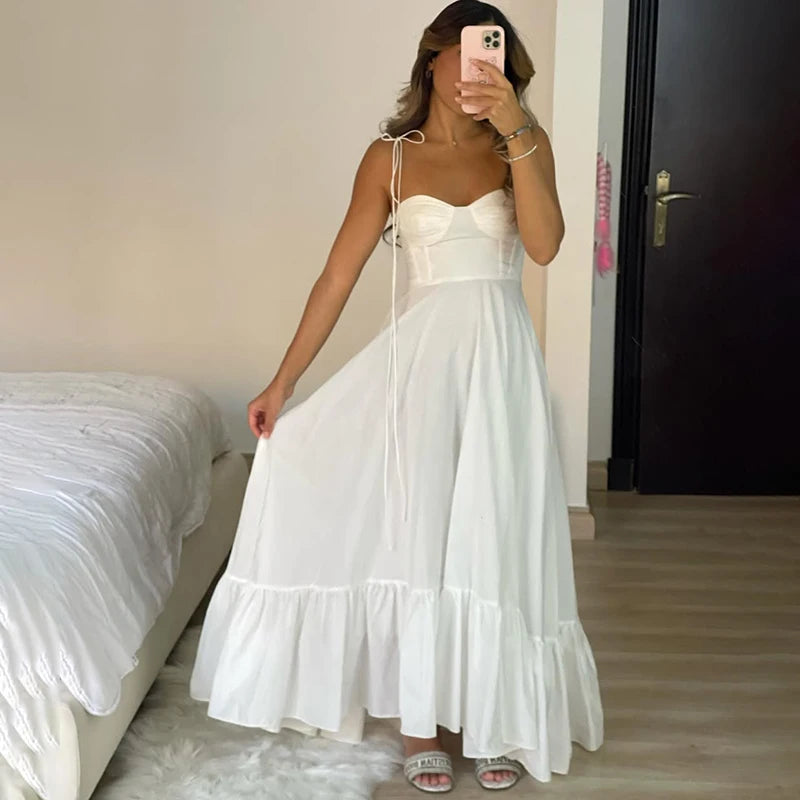 Glorol - Pleated Sleeveless Zipper Maxi Dress