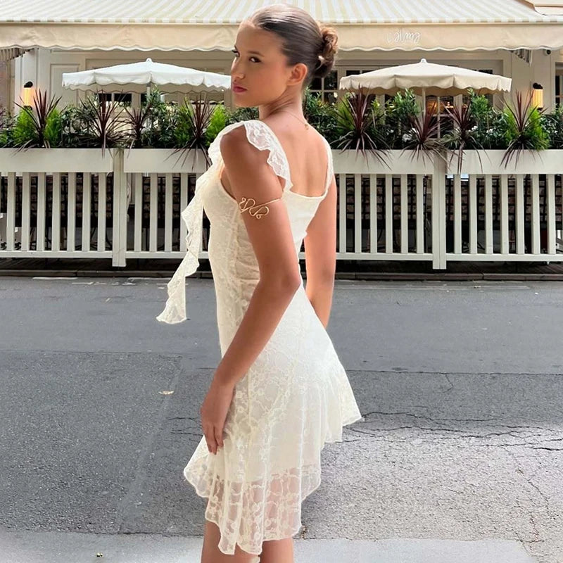 Glorol - Lace Sleeveless Bodycon Irregular Mini Dress