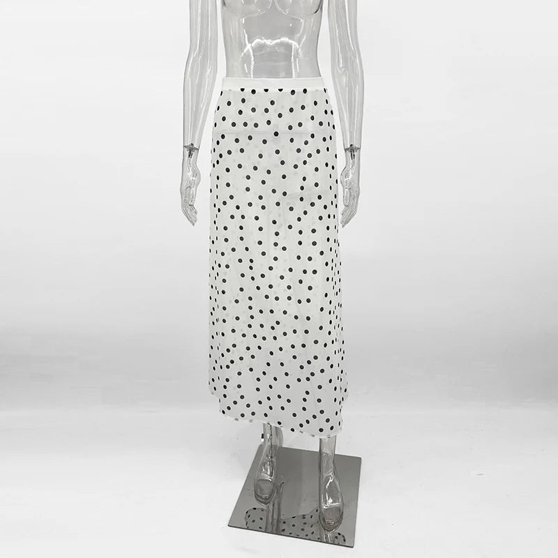 Glorol - High Waist See-Through Polka Dot Side Zipper Skirt