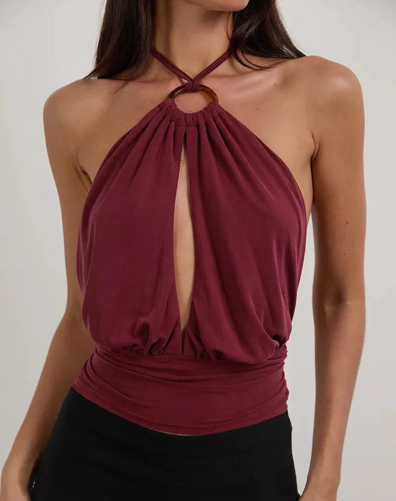 Glorol - Hollow Sleeveless Backless Straps Top