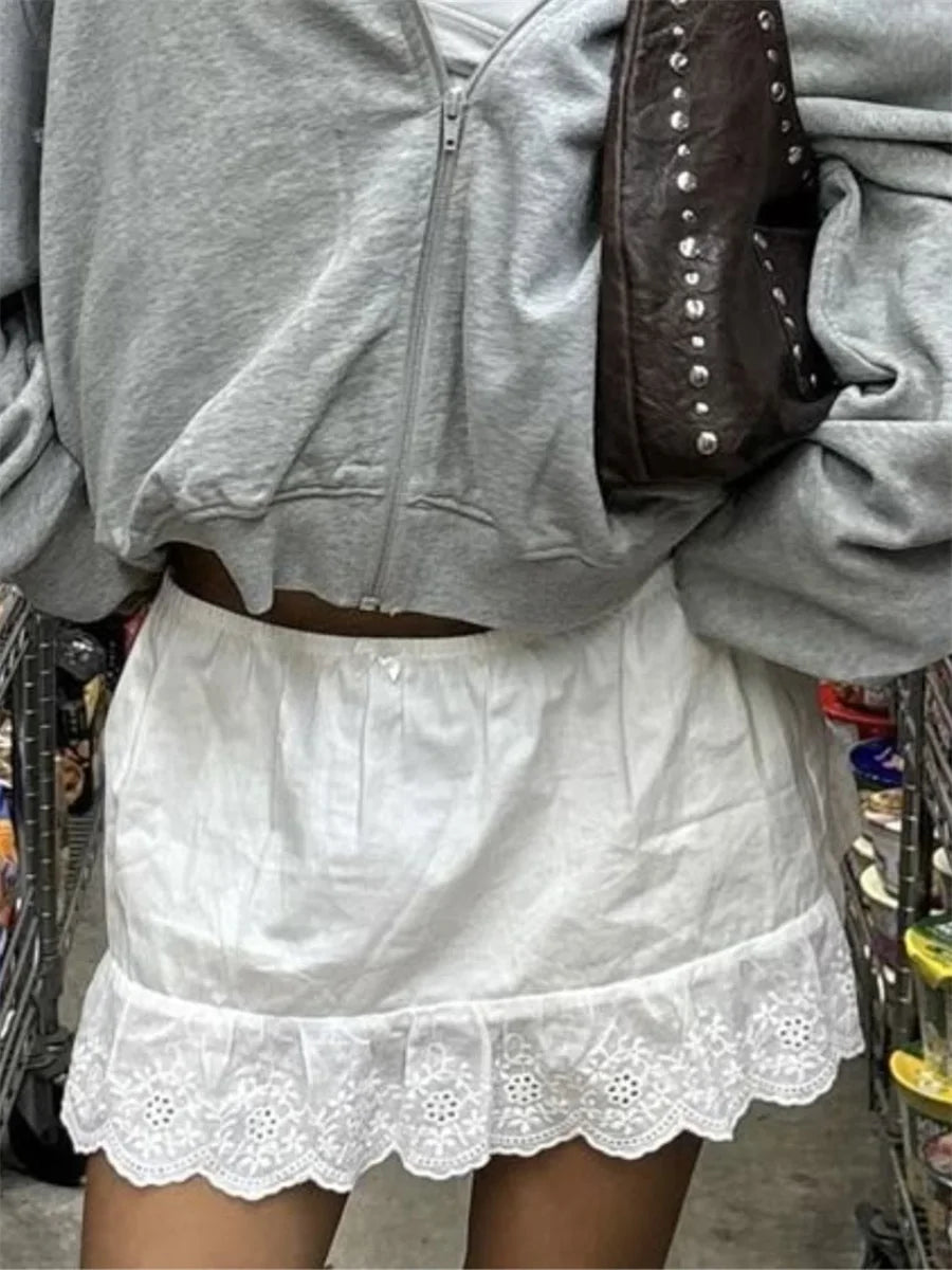 Glorol - Floral Eyelet Hem Skirt
