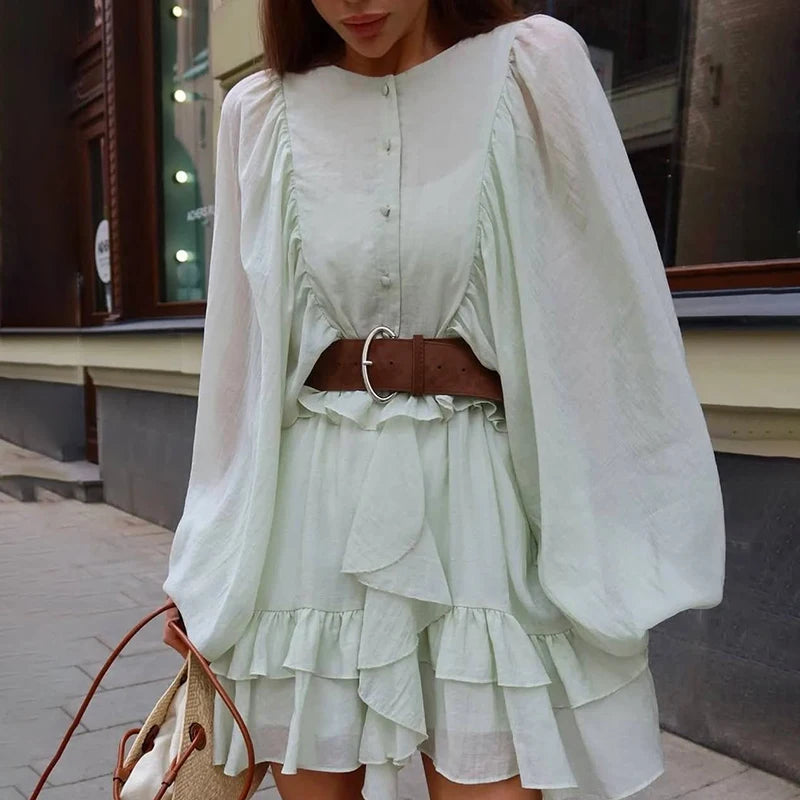 Glorol - Elegant Long Sleeve See Through Mini Dress