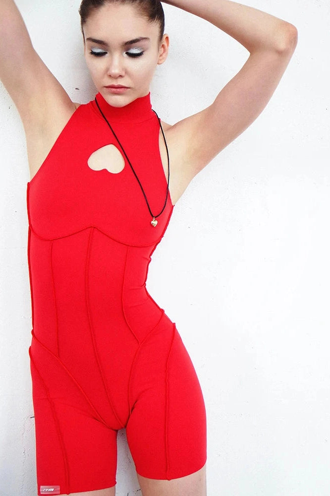 Glorol - Sleeveless Heart-Shaped Neck Jumpsuit