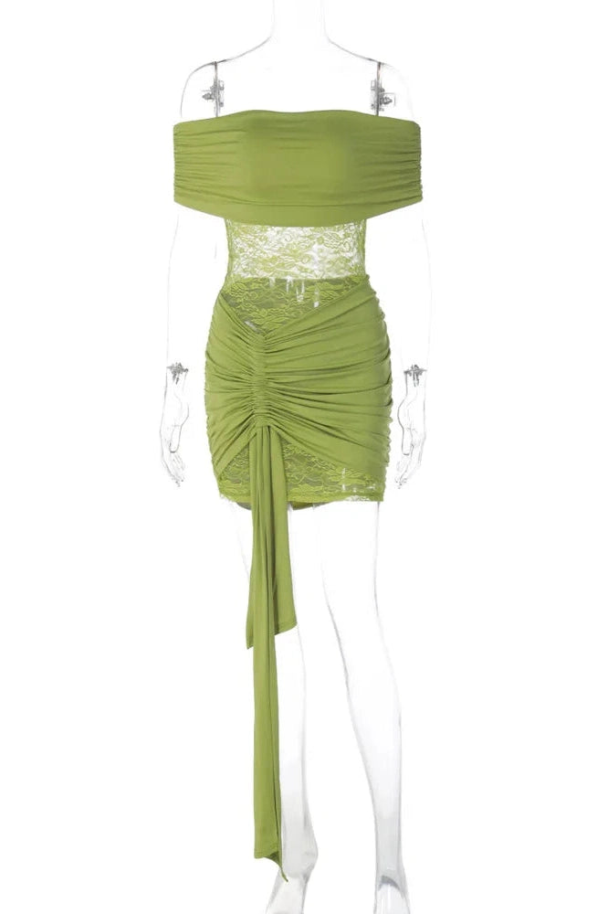 Glorol - Off-Shoulder Strapless Lace Patchwork Sleeveless Backless Mini Dress