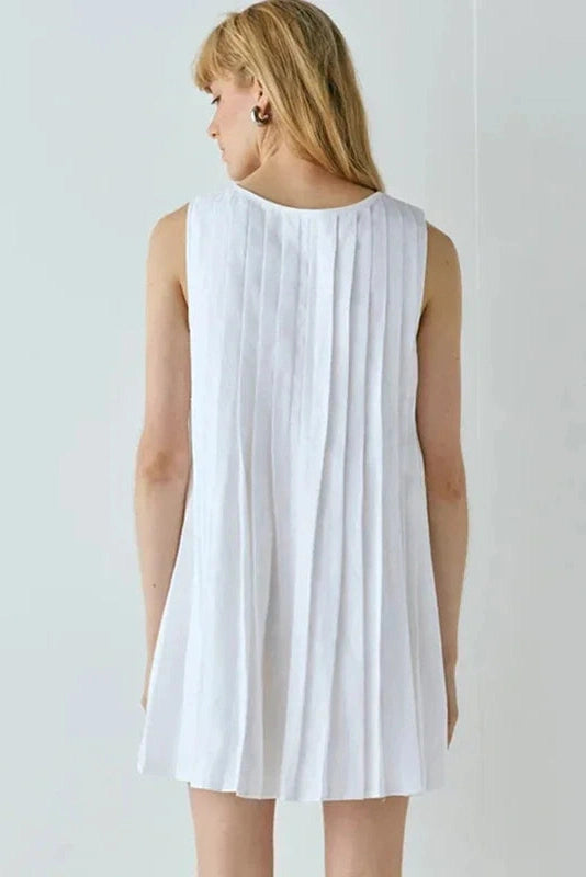 Glorol - Elegant Loose Pleated Lace-Up Mini Dress