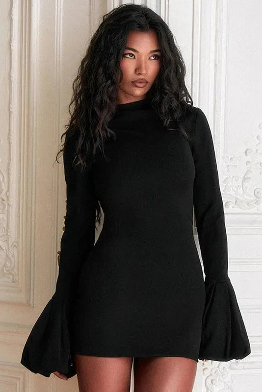 Glorol - Elegant High Waist Long Sleeve Bodycon Mini Dress