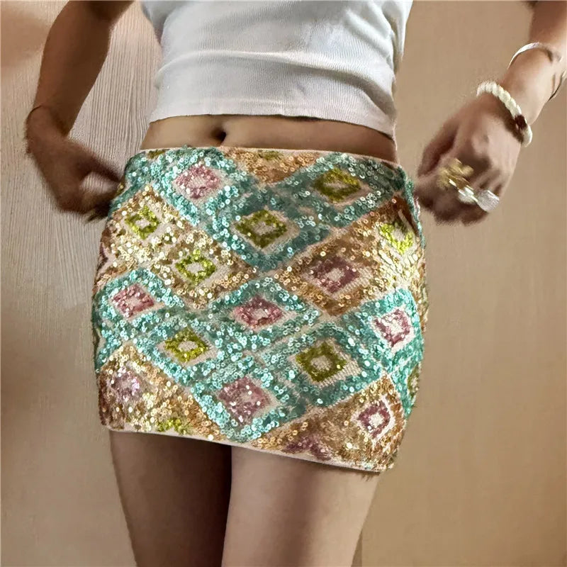 Glorol - Slim Fit Sequin Beaded High Waist Skirt