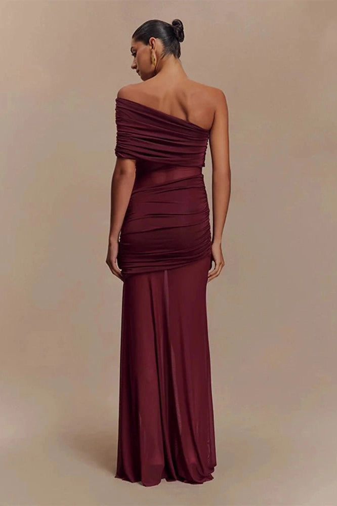Glorol - Elegant Strapless See Through Slim Maxi Dress