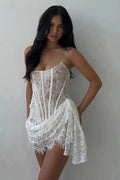 Glorol - Lace Strapless Off-shoulder Sleeveless Mini Dress