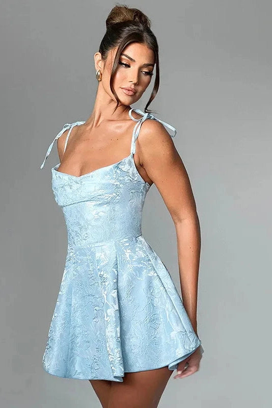 Glorol - Spaghetti Strap Backless Lace Up A-Line Mini Dress