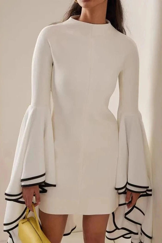 Glorol - Elegant Patchwork High Waist Slim Long Sleeve Mini Dress
