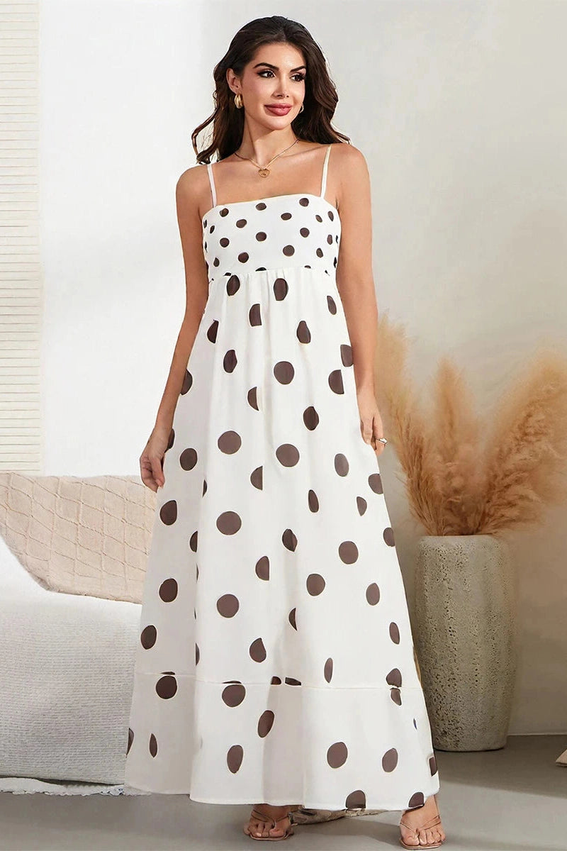 Glorol - Printed Spaghetti Strap Backless A-Line Maxi Dress