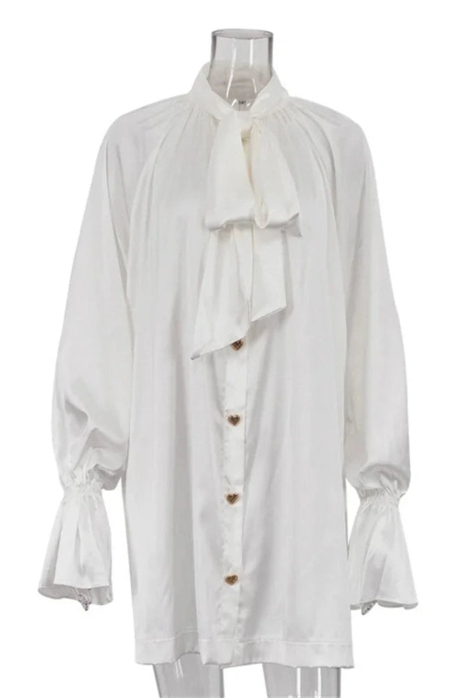 Glorol - Lace-Up Long Sleeve Loose Mini Dress